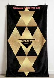 Prada Black And Gold Geometric Triangle Print Flannel Throw Blanket IMG_2737